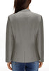 Back view of model wearing grey V-neckline single button blazer