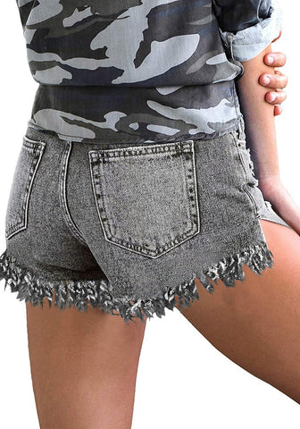Women's Mid Rise Frayed Ripped Raw Hem Denim Jean Shorts
