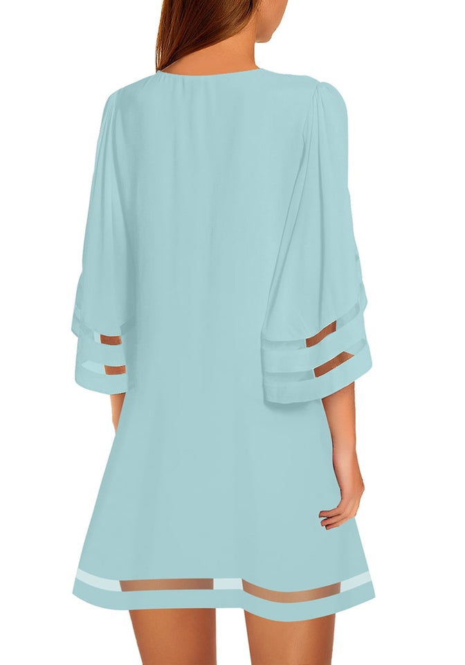 Air Blue Women Casual Crewneck Mesh Panel 3/4 Bell Sleeve Loose Tunic Lookbook Store Air Blue Women Casual Crewneck Mesh Panel 3/4 Bell Sleeve Loose Tunic Lookbook Store
