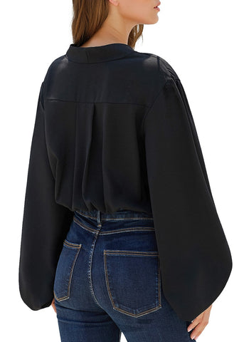 Black Lantern Sleeves Oversized Surplice Bodysuit