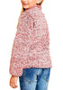 Back view of model wearing pink mock neck toggle buttons fleece girls sweater