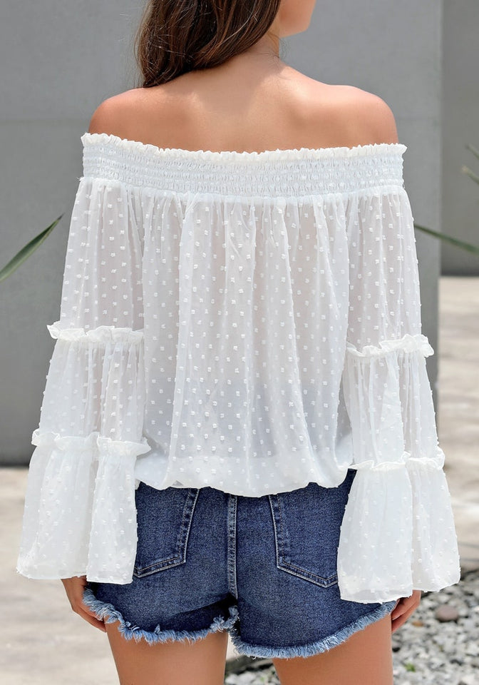 White Bell Sleeves Dotted Loose Off-Shoulder Top – Lookbook Store