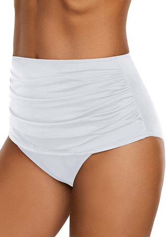 White High Waist Ruched Swim Bottom