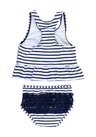 Navy Bow-Front Striped Ruffle Two-Piece Baby Swimsuit
