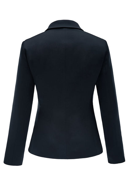 Back view of navy flap pocket single breasted lapel blazer's 3D image