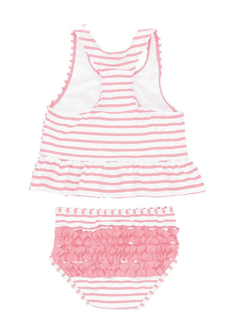 Pink Bow-Front Striped Ruffle Two-Piece Baby Swimsuit