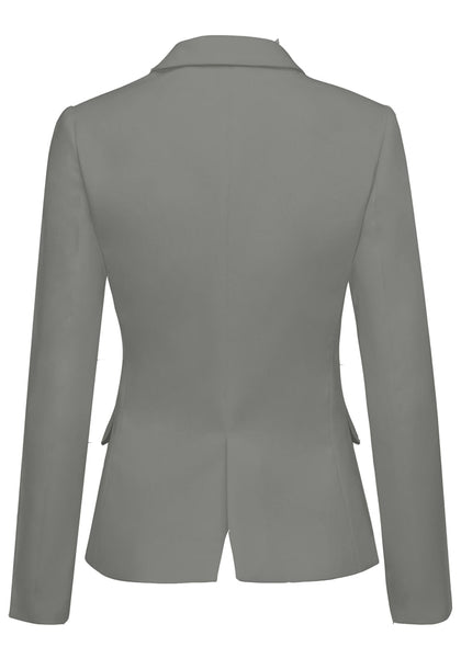 Back view of dark grey back-slit notched lapel blazer's image