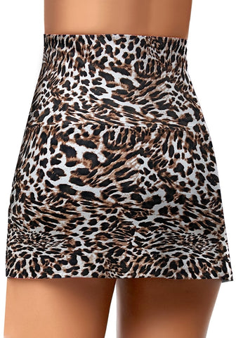 Leopard Print High-Waist Tulip Hem Ruched Swim Skirt