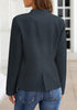 Back view of model wearing navy V-neckline single button blazer