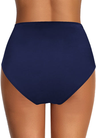 Navy Blue High-Waist Draped Bikini Bottom