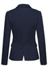 Back view of model wearing navy striped back-slit notched lapel blazer