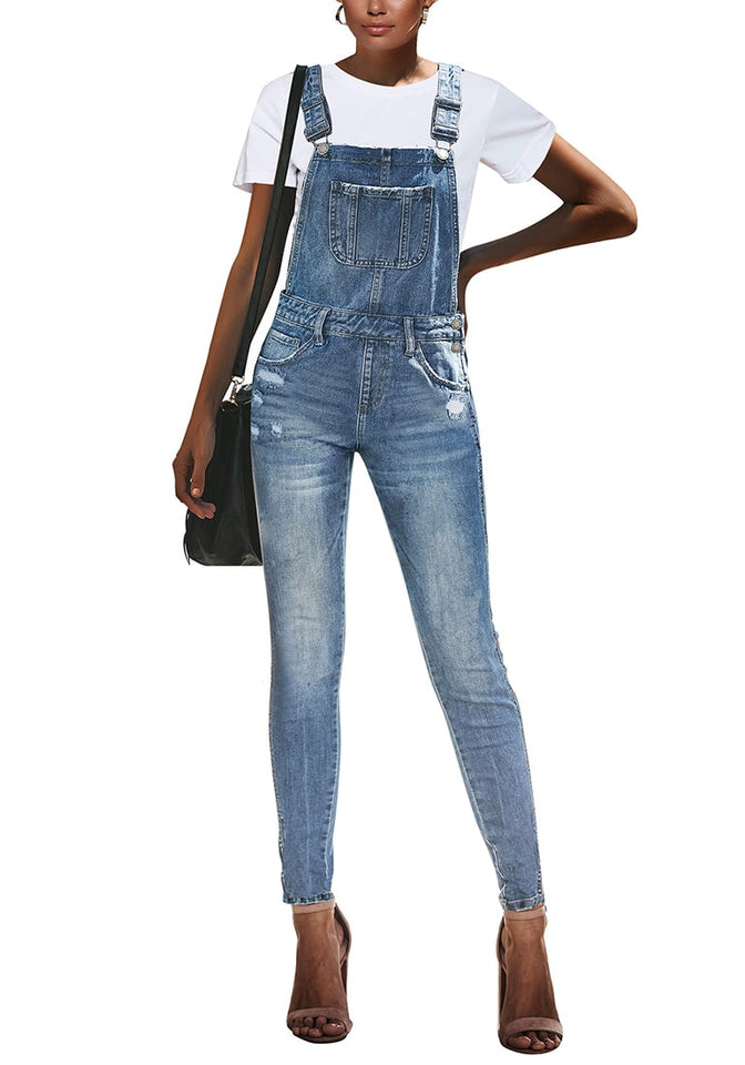 Light Blue Ripped Denim Skinny Jeans Bib Overall Lookbook Store