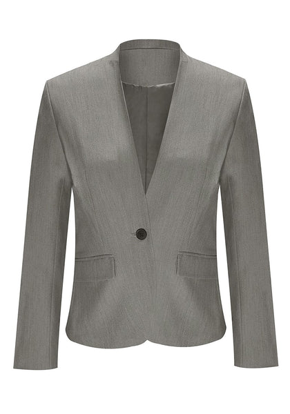 Front view of grey V-neckline single button blazer's image