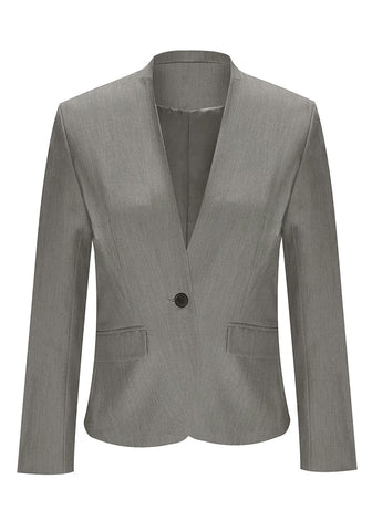Grey V-Neckline Single Button Blazer
