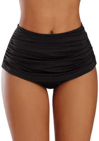 Black High Waist Ruched Swim Bottom