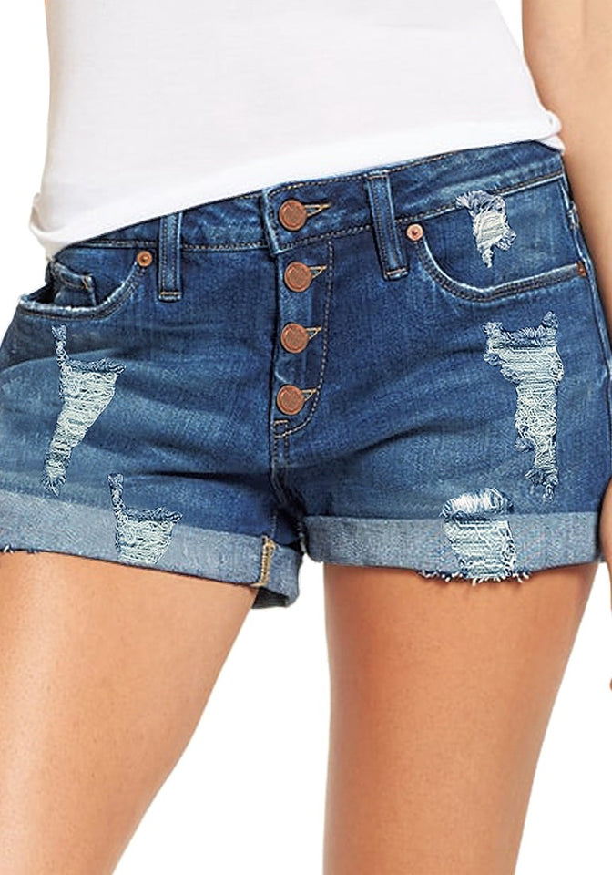 Mid-Rise Dark Wash Jean Shorts for Women -- 7-inch inseam | Old Navy