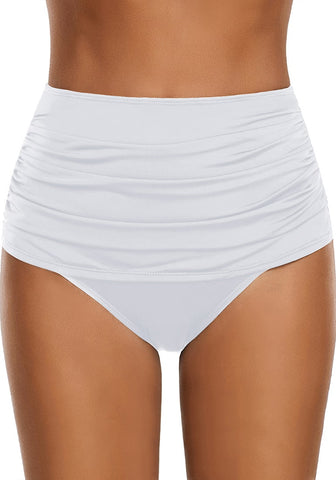 White High Waist Ruched Swim Bottom