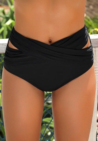 Black Crisscross-Waist Cutout Ruched Bikini Bottom