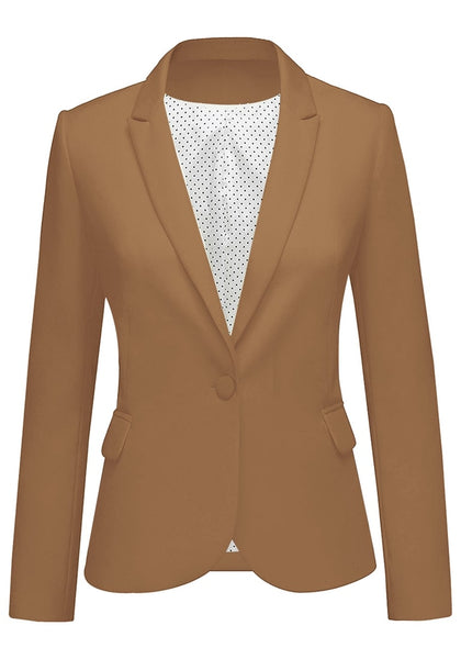 Front view of brown back-slit notched lapel blazer