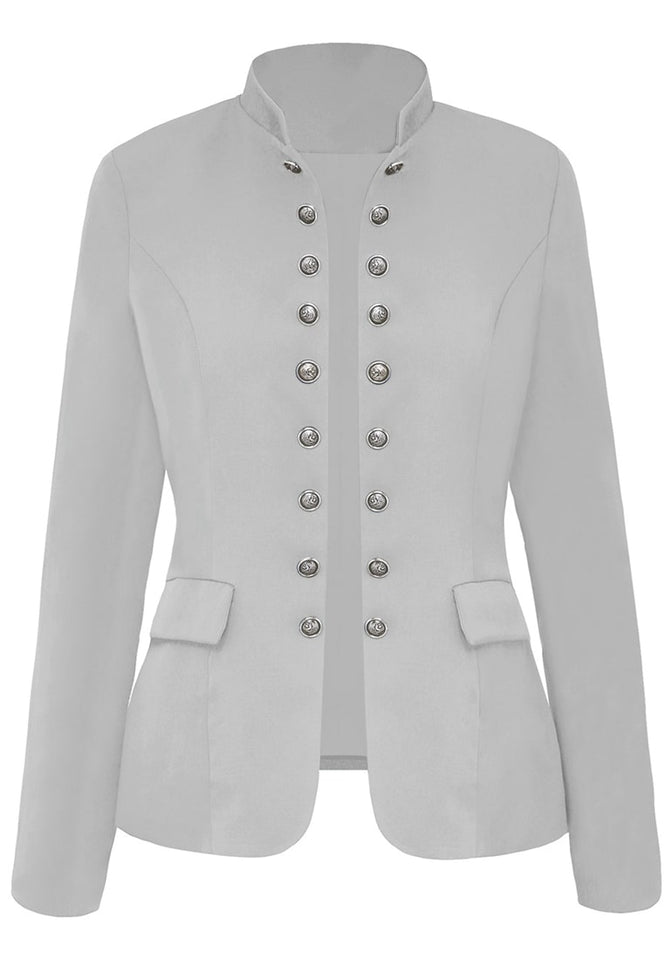 CRAZY GRID Womens Casual Blazer Jacket Gold Button Long Sleeve Work 0ffice  Blazer Lapel Open Front Jacket