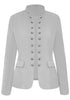 Front view of light grey stand collar open-front blazer