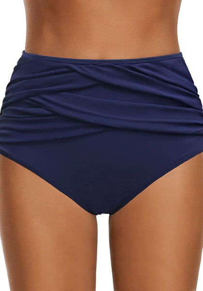 Navy Blue High-Waist Draped Bikini Bottom