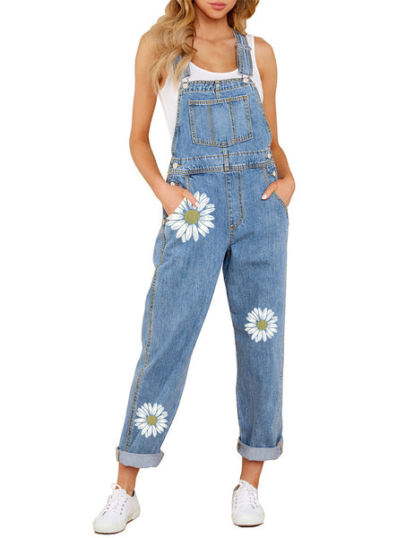 Women's Casual Stretch Denim Bib Overalls Pants Pocketed Jeans Jumpsuits