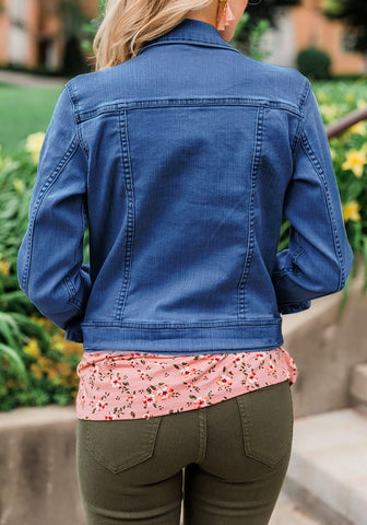 Deep Blue Women's Basic Long Sleeves Button Down Fitted Denim Jean Jackets