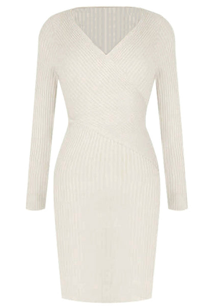 Long Sleeves Knit Dress - White - Gorgeous Long Sleeves Bodycon Dress