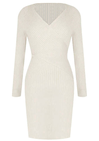 Long Sleeves Knit Dress - White