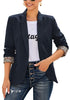 Model wearing navy leopard lining back-slit notched lapel blazer's 3D image