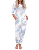 LookbookStore Women's Cozy Tie Dye Printed Knit Loungewear Two Piece Sweatsuits Long Joggers Pajamas Set