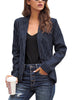 Womens Notched Lapel Pockets Button Work Office Blazer Jacket Suit