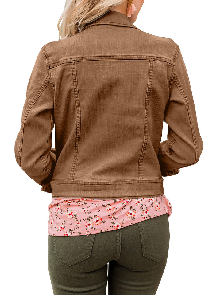 DG2 Jacket Womens Brown Denim Gold Embroidered Studs Button | eBay