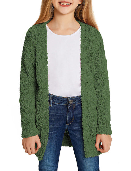 Girls Open Front Knit Sweater Cardigan Pocketed Outerwear 4-13 Years