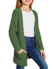Girls Open Front Knit Sweater Cardigan Pocketed Outerwear 4-13 Years