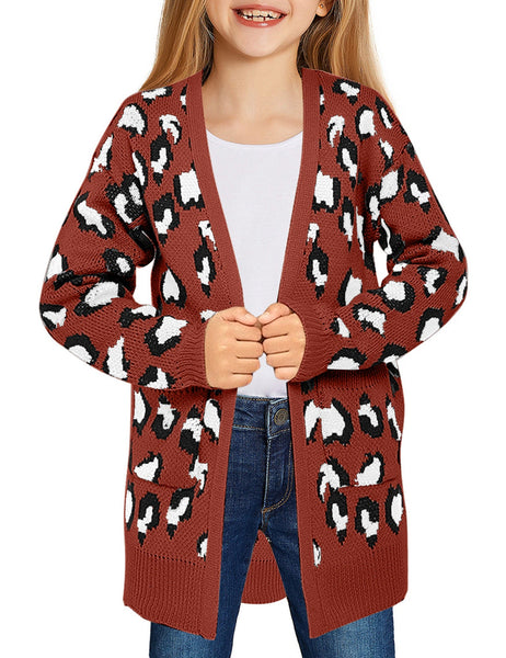 Girls Open Front Knit Sweater Cardigan Pocketed Outerwear 4-13 Years