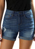 Women's High Waist Ripped Denim Shorts Rolled Hem Distressed Stretch Jeans