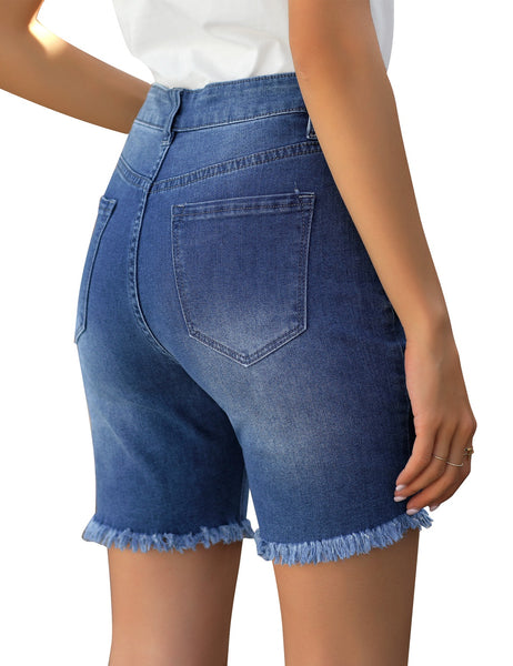 Women High Waist Ripped Bermuda Jean Shorts Skinny Denim Shorts