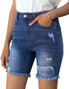 Women High Waist Ripped Bermuda Jean Shorts Skinny Denim Shorts