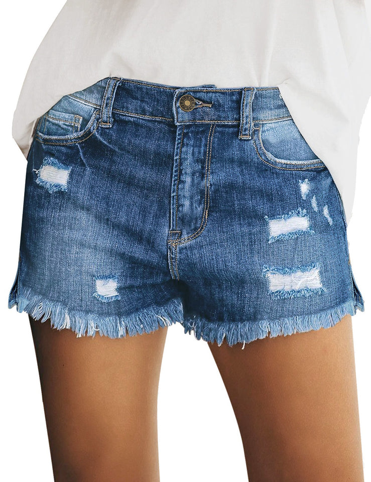 Distressed Cuffed Jean Shorts  Cuffed jean shorts, Denim shorts