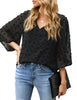 Women's Casual V Neck Bell Sleeve Blouse Pom Pom Loose Shirt Top
