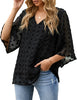 Women's Casual V Neck Bell Sleeve Blouse Pom Pom Loose Shirt Top