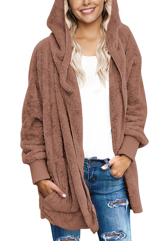 Women's oversized open front cheap hooded draped pockets cardigan coat