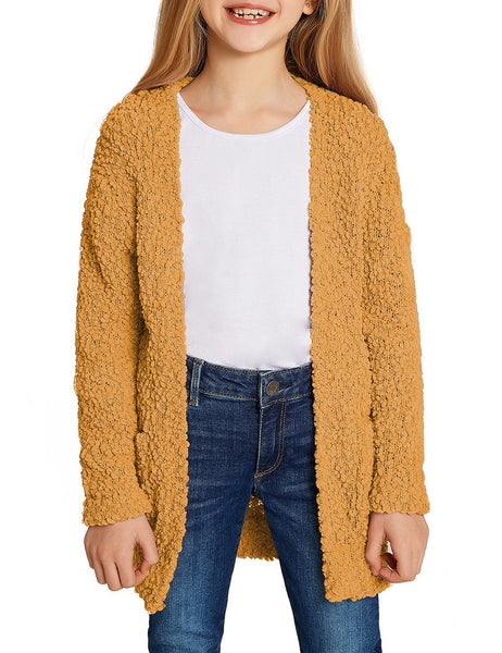 Girls Open Front Knit Sweater Cardigan Pocketed Outerwear 4-13 Years