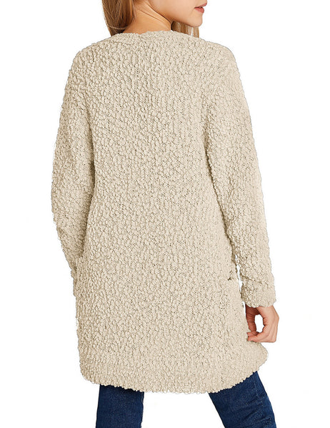 Girls Open Front Knit Sweater Cardigan Pocketed Outerwear 4-13 Years