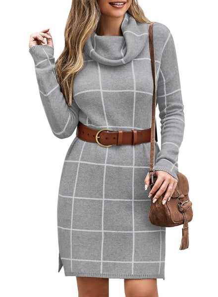 Women's Casual Long Sleeve Turtleneck Knit Long Pullover Sweater Tunic Dress