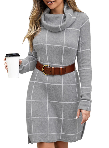 Women's Casual Long Sleeve Turtleneck Knit Long Pullover Sweater Tunic Dress