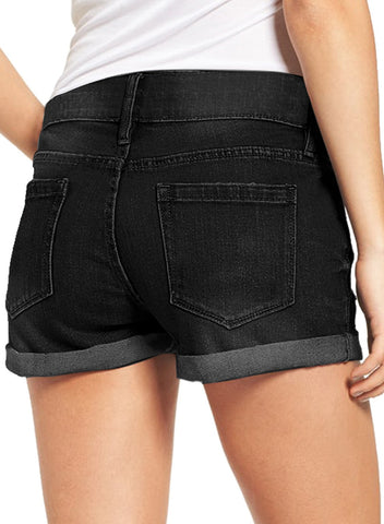 Women's High Waisted Rolled Hem Distressed Jeans Ripped Denim Shorts