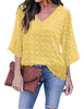 Women's Casual V Neck Bell Sleeve Blouse Pom Pom Loose Shirt Top